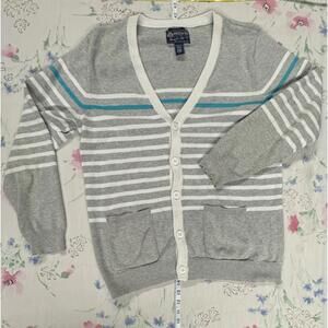 American Rag Gray Striped Button‎ Cardigan Sweater Mens Large Cotton